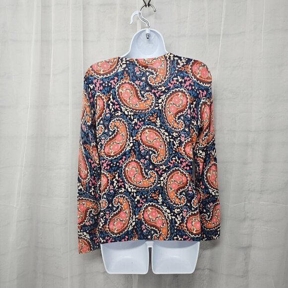 Talbots Blue Pink Paisley Merino Wool Cardigan Retro Classic M - Picture 6 of 10